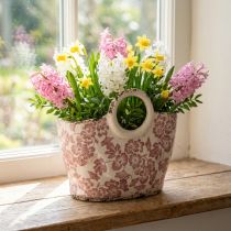 Product Decorative plant pot with handle, floral, 21cm