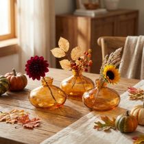 Product Mini glass vases, bulbous, flat, in orange, Ø9cm, 6 pieces