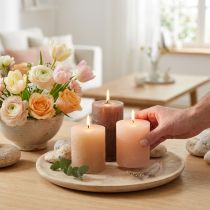 Product Set of 12 pillar candles in brown, 70x80mm, dyed throughout - Perfect for decoration, wellness and celebrations