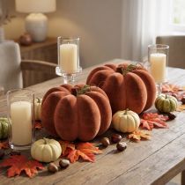 Product Decorative flocked pumpkins – Autumnal table decoration in a rich reddish-brown, 20cm, 2 pieces