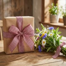 Product Gift ribbon, decorative ribbon, checkered red and white, 40mm wide, 20m long