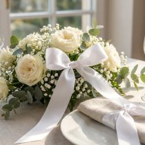 Product Decorative taffeta ribbon, white, 25mm wide, 50m long