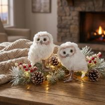 Product Winter decoration, decorative owl figurines for standing, white, 15cm, 2 pieces