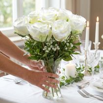 Product Decorative rose silk flowers in bunch cream 36cm 8 pcs