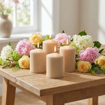 Product Pillar Candles Beige Grooved Candle 70/90mm 4 Pcs