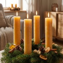 Product Solid coloured candles, stick candles, honey 50x300mm, 4 pieces