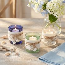 Product Tealight holder glass maritime tealight blue green white 7.5cm 3pcs