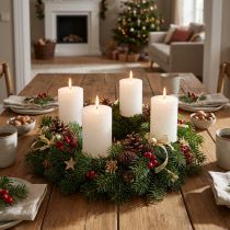 Product Solid-color pillar candles, white, 70x80mm, 35h burning time, set of 4, Advent wreath decoration