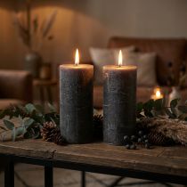 Product Solid coloured candles anthracite pillar candles 85×150mm 2pcs
