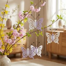 Product Decorative Hanging Butterflies Wood Purple/White 12×11cm 4 pcs