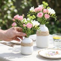 Product Flower vase white ceramic seagrass table vase H10.5cm 2pcs