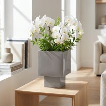 Product Grey cube planter with base for modern decoration, 22cm