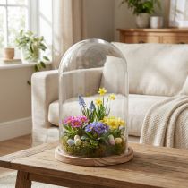 Product Glass bell with wooden plate glass decoration Ø17cm H25cm