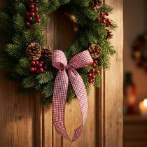Product Gift ribbon Checked Bordeaux 15mm 20m