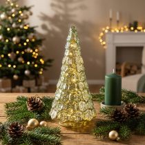 Product Mini Christmas tree with LED lighting green gold 28cm