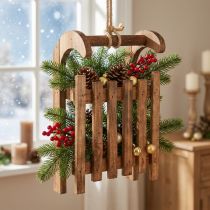 Product Decorative sleigh brown winter decoration made of wood 30x18x12cm