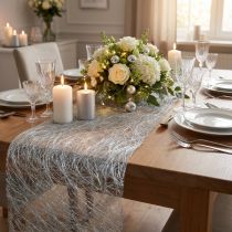 Product Deco fleece Sizoweb table runner silver 30cm 25m