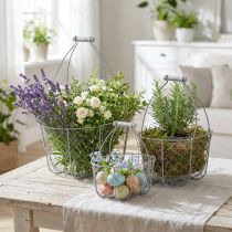 Product Wire basket with handle, baskets nostalgic, metal basket shabby chic, antique look silver, white L35/30/25cm H46.5/35/25cm set of 3