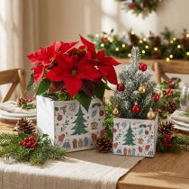 Product Wooden planter Christmas decoration white, colored 20 × 20/15 × 15cm, set of 2