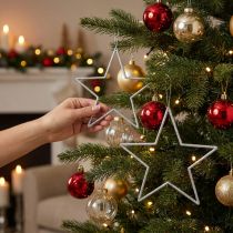 Product Decorative Silver Stars, Glitter Christmas Tree Ornaments, 18cm, 8 Pieces, Christmas Tree Decoration