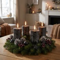 Product Black pillar candles, dyed throughout, rustic, 60x80mm, set of 4, Advent wreath, decoration
