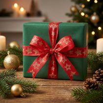 Product Gift ribbon stars Christmas ribbon red gold 25mm 18m