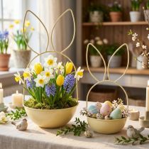 Product Easter basket with bunny ears, table decoration for Easter and spring awakening, 34cm, 1 set