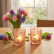 Product Decorative glass lantern with floral motif for stylish home accents, 12.5cm, 2 pieces