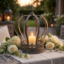Product Crown as a lantern, candle decoration, metal crown, antique look, H28cm, Ø21cm
