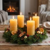 Product Rustic pillar candles, yellow dyed throughout, for Advent wreaths and lanterns, set of 4, 70/140mm