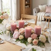 Product Solid-color pillar candles, antique rose, 70x100mm, set of 4 - Romantic decoration