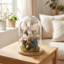 Product Glass bell on wooden tray, glass jar, clear, natural, Ø17cm, H24cm