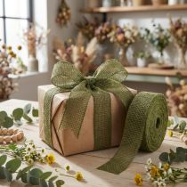Product Jute Ribbon Mesh Ribbon Decorative Ribbon in Green Olive 5cm 40m