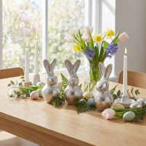Product Decorative Bunny Silver – Modern Easter figure made of metal for stylish spring decoration 11cm 3 pcs