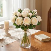 Product Artificial Roses Artificial Flowers Bunch Cream 36cm 12pcs