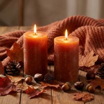 Product Dark Orange Sunset Pillar Candles 85x120mm, 2 Pieces, Dyed Through, Decoration &amp; Cozy