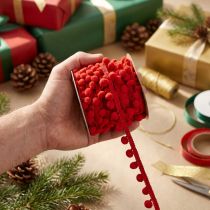 Product Decorative ribbon with pompoms Pom Pom Ribbon Red 20mm 15m