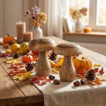 Product Wooden mushrooms decoration mushrooms wood natural autumn decoration Ø10cm H12cm 2pcs
