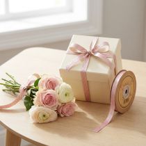 Product Silk Ribbon Leaves Gift Ribbon Beige Pink 10mm 20m