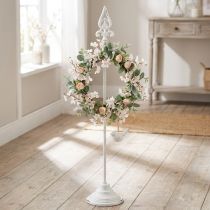 Product Wreath Holder Shabby Chic White Wreath Stand Metal 4 Hooks H76cm