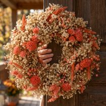Product Decorative wreath dried flowers flower wreath orange cream Ø25cm