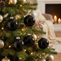 Product Christmas balls glass black tree balls glossy Ø7.5cm 12 pieces