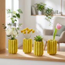 Product Cactus Ceramic Vase, Grooved Structure Design for Modern Living, 13cm, 4 Pieces