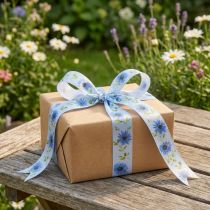 Product Gift Ribbon Cornflower Silk Ribbon Blue 25mm 18m