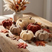 Product Pumpkin decorations, fabric pumpkins, yellow, beige, reddish-brown, Ø7cm, 9 pieces