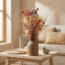 Product Dried flower bouquet Boho style Strawberry thistle &amp; Cornflower in bleached red, lifelike 150g