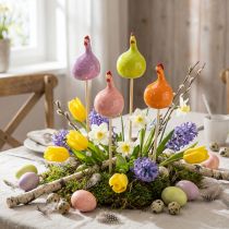 Product Decorative chicken stakes for spring flower arrangements and table decorations, 7.5cm, 4 pieces