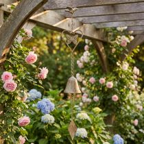 Product Metal wind chime with heart and bell garden decoration antique 72cm