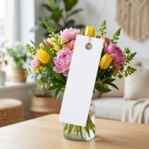 Product White hanging tags 18x60mm with metal wire, weatherproof, ideal for floristry and gift labeling, 250 pieces