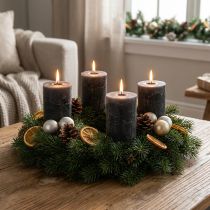 Product Solid-color pillar candles, anthracite, 70x100mm, set of 4 – decoration, Advent, long burning time